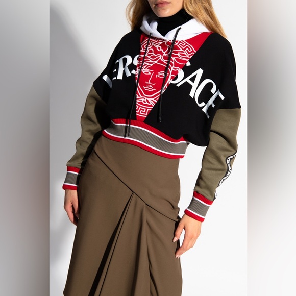 Versace Black, Red, and White Cropped Hoodie - Picture 2 of 13